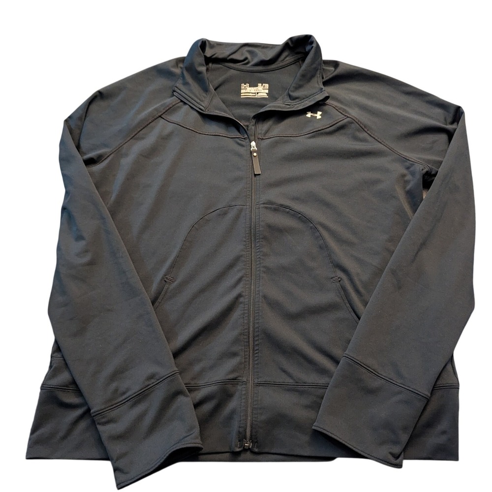 Under Armour AllSeasonGear Black Full Zip Track Jacket Womens XL Semi-Fitted